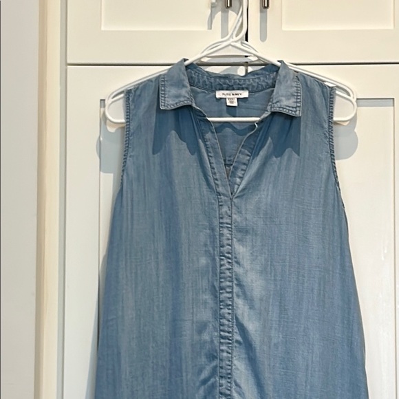 Pure Navy Chambray Sleeveless Shift Tunic Summer Dress with Frayed Hem Size L - Picture 3 of 12